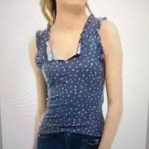 True Craft Blue Fitted Ruffled Tank Top